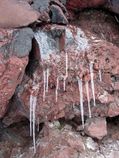 Icicles on rock face close-up Crater Lake 10-1-14