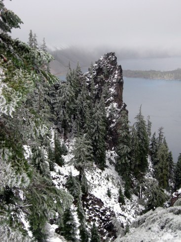 Rock outcrop in snow Crater Lake 10-1-13