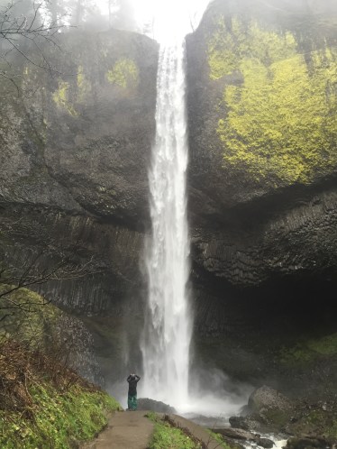 Beverly at Latourell Falls in Columbia River Gorge 1-2016